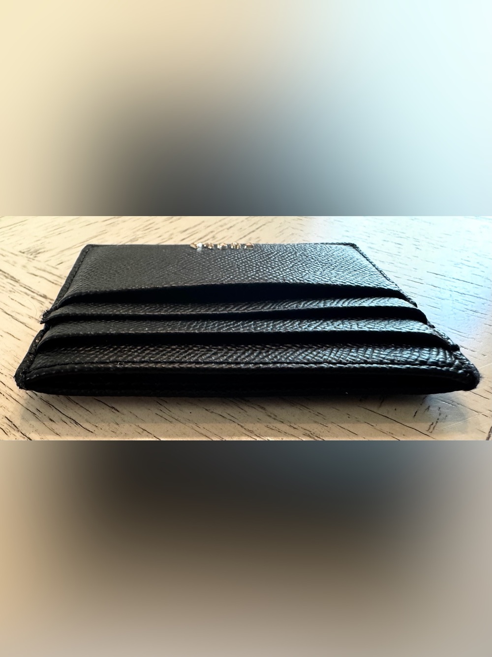 Furla Black Textured Leather Card Holder Gold Tone Logo Card Case - Picture 6 of 10
